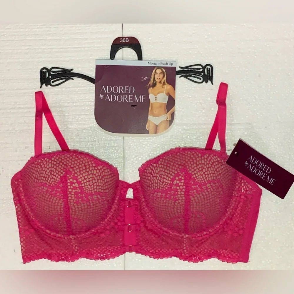 Women’s Morgan Natural Lift Lace Push Up Bra Adored by Adore Me Pink 36B